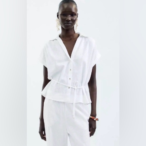 Pants - ZARA Belted Linen Blouse